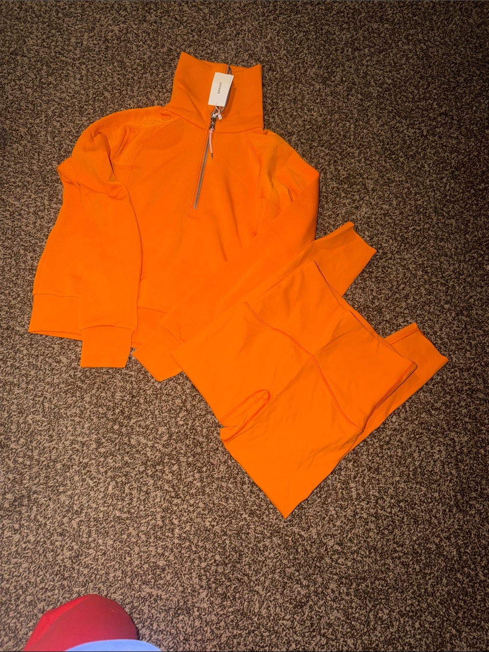 SPANX Orange Leggings and Zip-Up Top Set